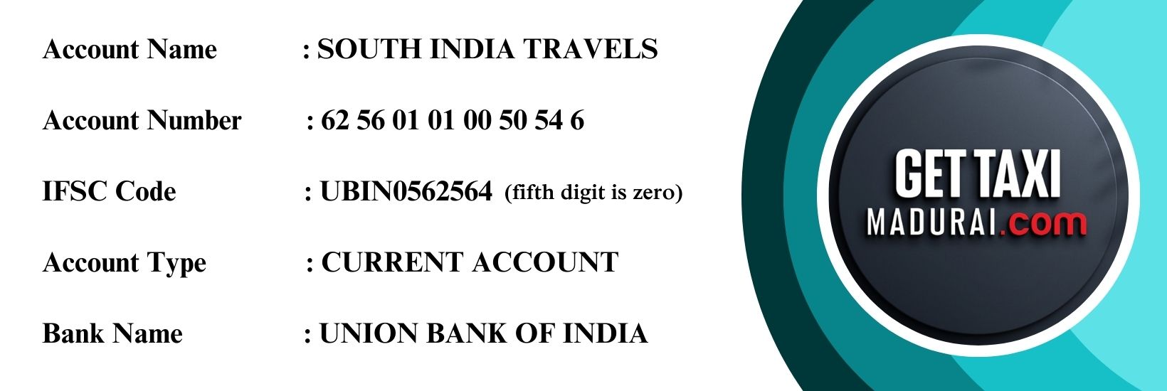 Southindia Travels Banking Details